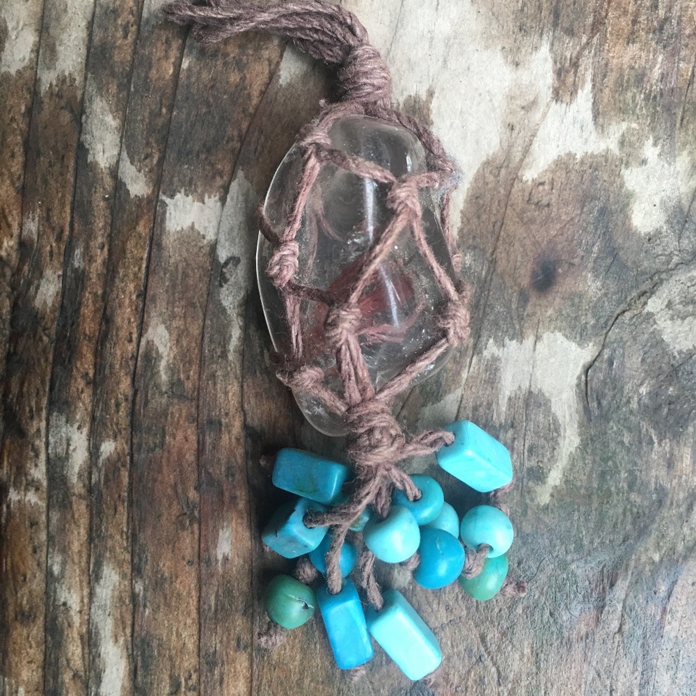 Hemp Wrapped Quartz Crystal Pendant/Keychain